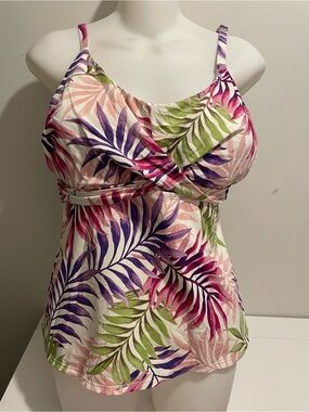 Mynah Brand Women's 16W Tropical Palm Leaf Tankini Swimsuit Set Pink & Purple